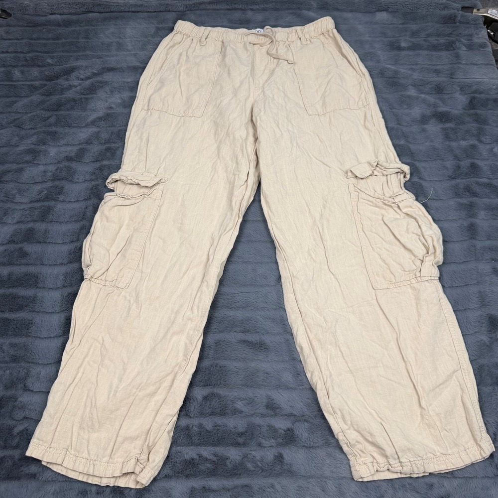 BDG Urban Outfitters Womens Tan Cotton Linen Blend Wide Leg Cargo Pants Large